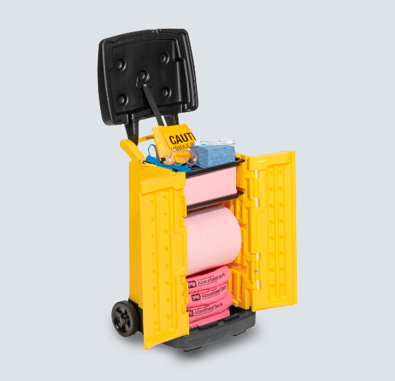 NEW PIG Carro para derrames de alta visibilidad y respuesta rápida para materiales peligrosos